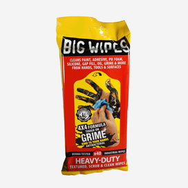 Heavy Duty Big Wipes come in a re-sealable soft packet. Cleans paint, adhesive, PU foam, silicone, gap fill, oil, grime and more from hands, tools and surfaces. Pack of 40 textured, scrub and clean wipes.