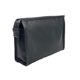The rectangular holdall/ clutch bag which closes with a black zip across the top. It opens to 3 inside pockets with the back and sides and bottom are black, with a black zip at the top which safely secures the bag. Also has 1 exterior front pocket with velcro closure which the image printed over. 