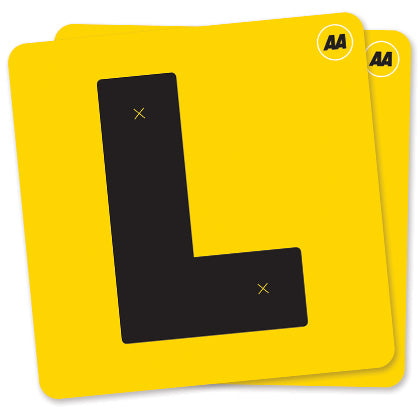 Set of 2 AA Electrostatic L Plates for Class 1 learner drivers in New Zealand. Yellow L Plates with Black L and AA logo - conforms to NZTA regulations